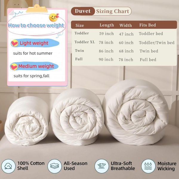 BuLuTu Lightweight White Down Alternative Toddler Comforter Duvet Insert