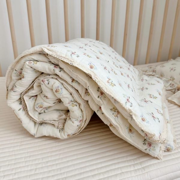 BuLuTu Azalea Floral Muslin Toddler Quilted Blanket
