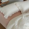 BuLuTu Pink Peony Floral Muslin Duvet Cover Set with Ruffles