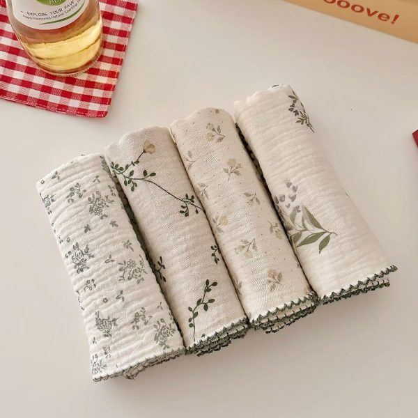 BuLuTu 4-Pack Muslin Cotton Kitchen Towels & Reusable Cleaning Cloths