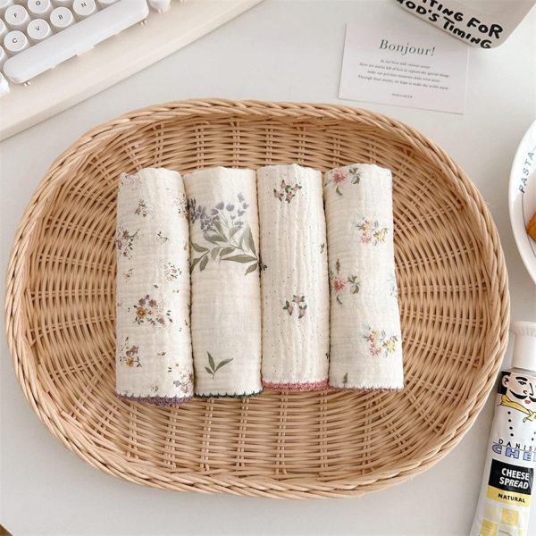 BuLuTu 4-Pack Floral Muslin Cotton Reusable Cleaning Cloths & Dish Towels
