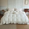 BuLuTu Pink Peony Floral Muslin Duvet Cover Set with Ruffles