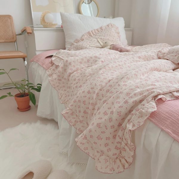 BuLuTu Toddler Girls Galsang Floral Muslin Duvet Cover with Ruffles - 47"x59"