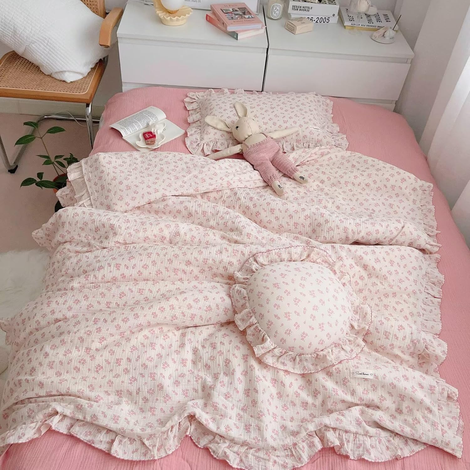 BuLuTu Toddler Girls Galsang Floral Muslin Duvet Cover