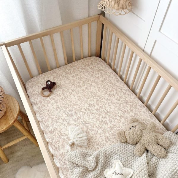 BuLuTu 2-Pack Floral Muslin Fitted Crib Sheets - Camellia & Forest Print