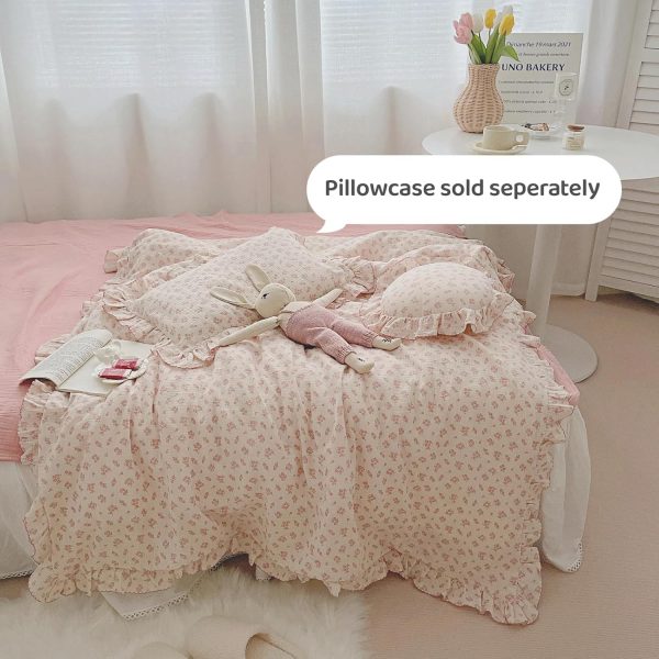 BuLuTu Toddler Girls Galsang Floral Muslin Duvet Cover with Ruffles - 47"x59"