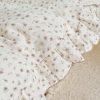 BuLuTu Pink Peony Floral Muslin Duvet Cover Set with Ruffles