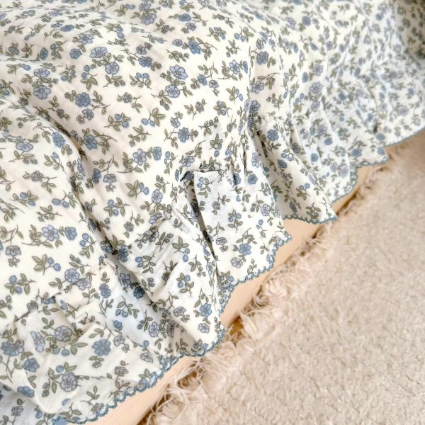 BuLuTu Toddler Blue Floral Muslin Duvet Cover with Ruffles - 47"x59"