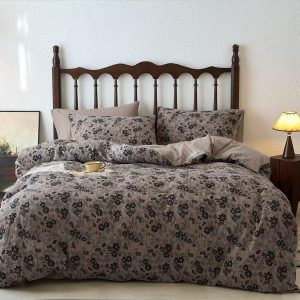 BuLuTu Vintage Boho Floral Muslin Duvet Cover Set with Ruffles