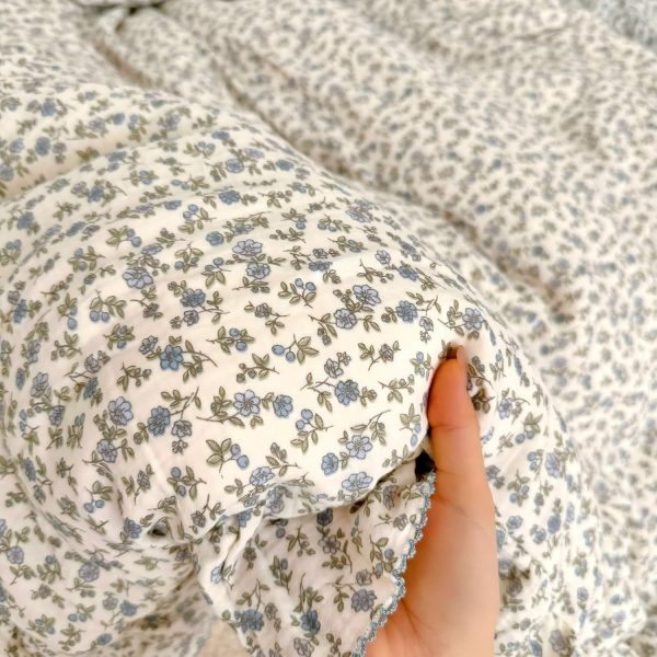BuLuTu Toddler Blue Floral Muslin Duvet Cover with Ruffles - 47"x59"