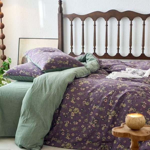 BuLuTu Shabby Chic Floral Muslin Duvet Cover Set