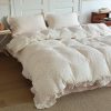 BuLuTu Pink Peony Floral Muslin Duvet Cover Set with Ruffles