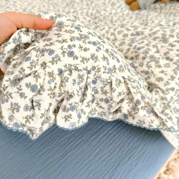 BuLuTu Toddler Blue Floral Muslin Duvet Cover with Ruffles - 47"x59"