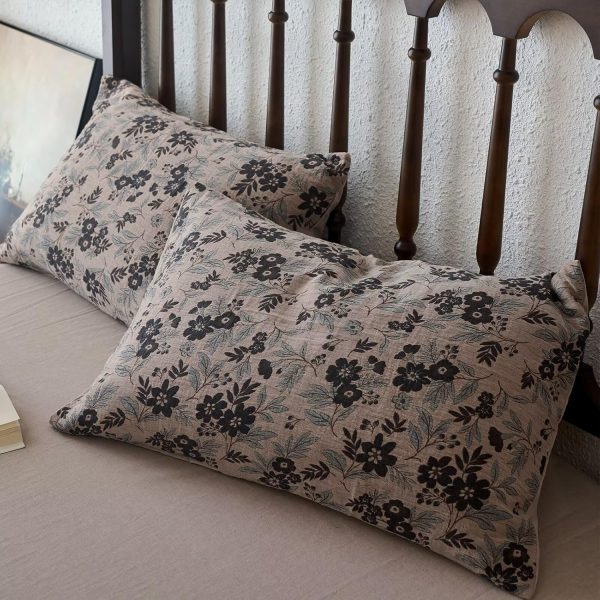BuLuTu Vintage Boho Floral Muslin Duvet Cover Set with Ruffles