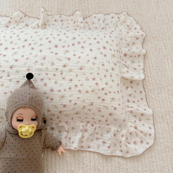 Pink Floral Pillowcase BuLuTu Pink Floral Muslin Toddler Pillowcase with Ruffles