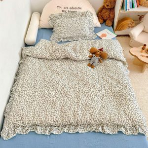 BuLuTu Toddler Blue Floral Muslin Duvet Cover with Ruffles - 47"x59"